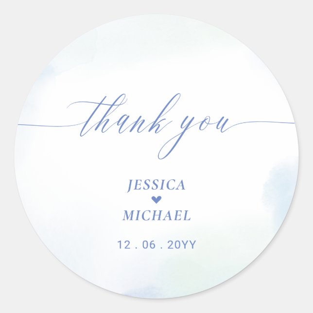 Pegatina Redonda Amor | Blue Heart & Watercolor Boda Gracias (Anverso)