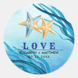 Pegatina Redonda Amor. Boda personalizada Starfish Beach