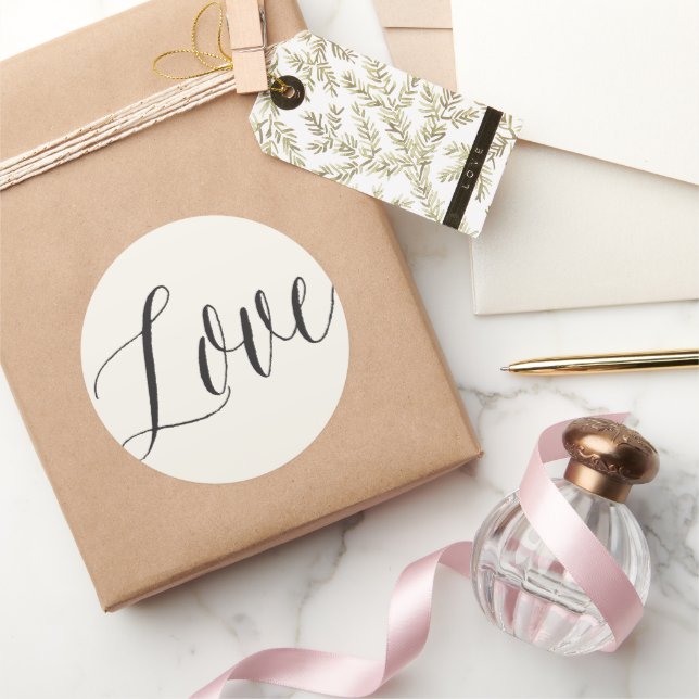 Pegatina Redonda Amor caligrafía clásica de escritura griega Boda d (Regalar)
