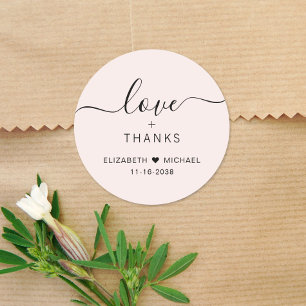 Pegatina Redonda Amor Chic Y Gracias Rosa Bodas Agradecimiento