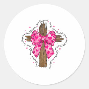 Pegatina Redonda Amor Como Jesús Cruzar La Madera Un Bow Rosa _1
