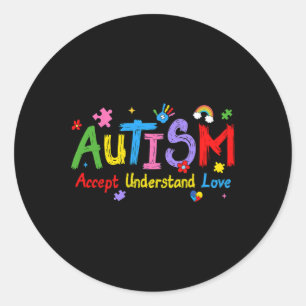 Pegatina Redonda Amor Conciencia Comprender Autismo Aceptar Autismo