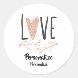 Pegatina Redonda Amor- Corazón de Boho lindo Valentine Personaliza
