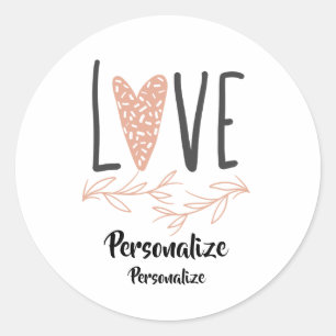 Pegatina Redonda Amor- Corazón de Boho lindo Valentine Personaliza