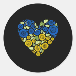 Pegatina Redonda Amor Corazón Ucrania Girasol Paz Ucraniana Por U