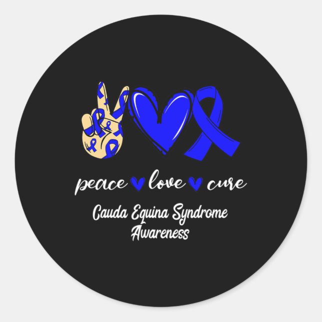 Pegatina Redonda Amor Cure Cauda Síndrome Equina Azul Conciencia (Anverso)