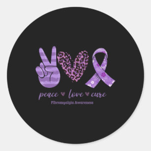 Pegatina Redonda Amor Cure Cinta Púrpura Fibromialgia Conciencia