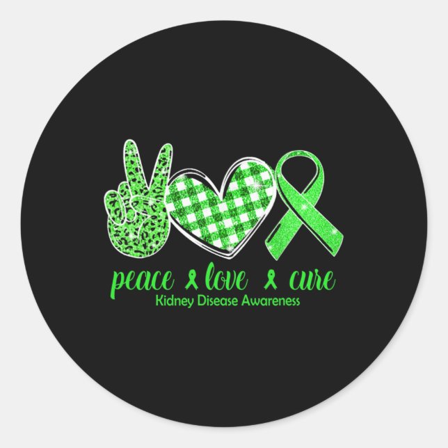 Pegatina Redonda Amor Cure Cure Cinta Verde Enfermedad del riñón Co (Anverso)