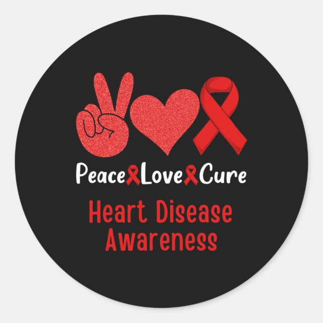 Pegatina Redonda Amor Cure Heart Disease Awareness Mes Mujeres (Anverso)