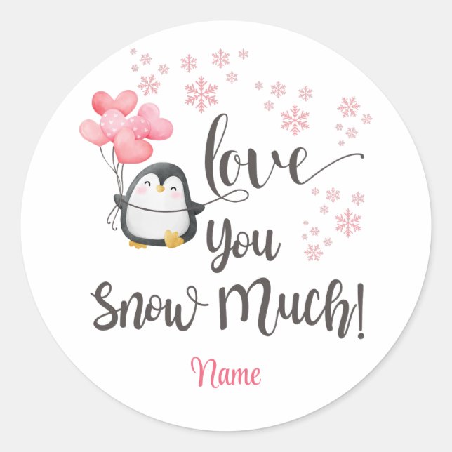 Pegatina Redonda Amor - Cute San Valentín pingüino personalizado (Anverso)