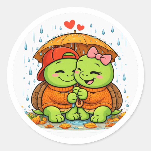 Pegatina Redonda Amor de Día Lluvioso (Anverso)