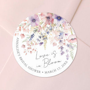Pegatina Redonda Amor de Flor Silvestre Está en Flor Floral Bridal 