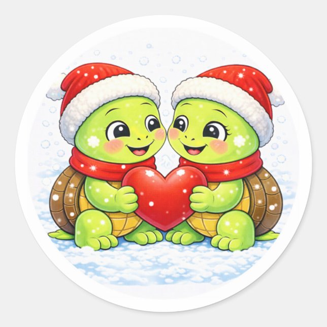 Pegatina Redonda Amor de Gorro de Navidad (Anverso)