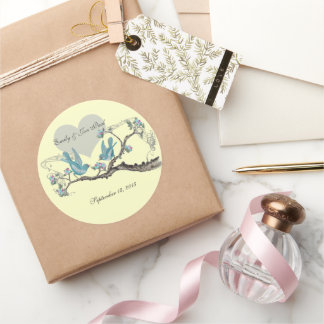 Pegatina Redonda Amor de la Vintage Aves de Ave Rosa Caliente Ave P