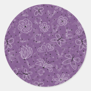 Pegatina Redonda AMOR de mariposa violeta malva - patrón sin fisura