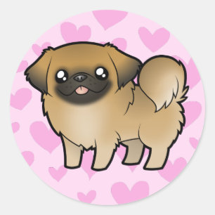 Pegatina Redonda Amor de Pekingese (perrito cortado)
