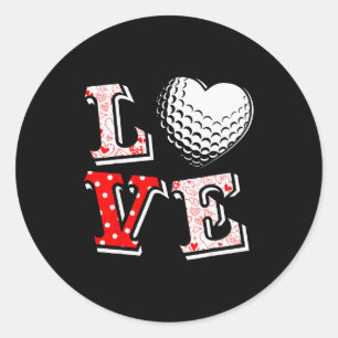 Pegatina Redonda Amor de San Valentín Golf Corazón Día de San Valen
