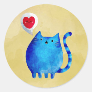 Pegatina Redonda Amor del gato azul del gatito