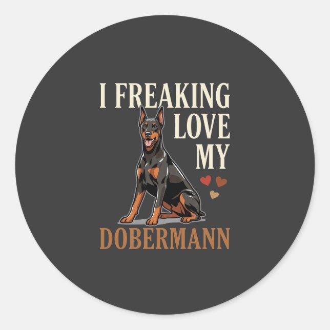 Pegatina Redonda Amor Dobermann Amante Perros (Anverso)