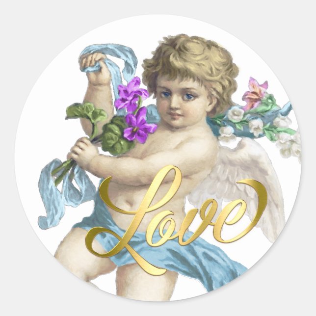 Pegatina Redonda Amor dorado con Rosa azul de Cherub (Anverso)