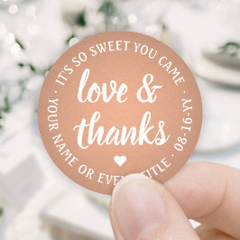 Pegatina Redonda Amor dulce y gracias Copper Faux Relieve metalizad