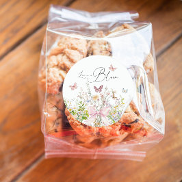 Pegatina Redonda Amor en Boom Wildflower ducha de novias rosadas