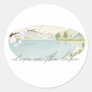 Pegatina Redonda Amor en el Lago   Diseño de Boda Floral para el La