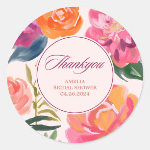 Pegatina Redonda Amor en flor Bridal Shower gracias