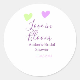 Pegatina Redonda Amor en flor corazón colorido nombre ducha de novi