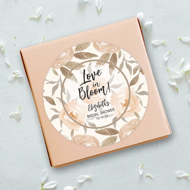 Pegatina Redonda Amor en Flor Terracota Floral Rústica (Love in Bloom Rustic Peach Floral Round Stickers 3 inch)