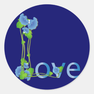 Pegatina Redonda Amor en las flores azules