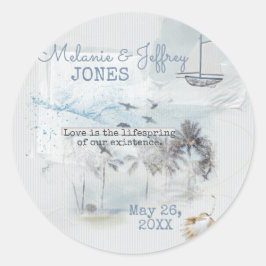 Pegatina Redonda Amor En Una Playa