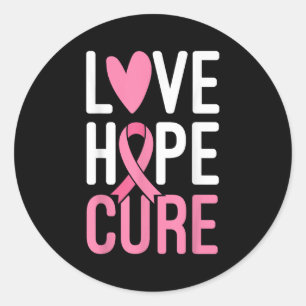 Pegatina Redonda Amor Esperanza Cura Cura Cáncer de Mama Guerrero C