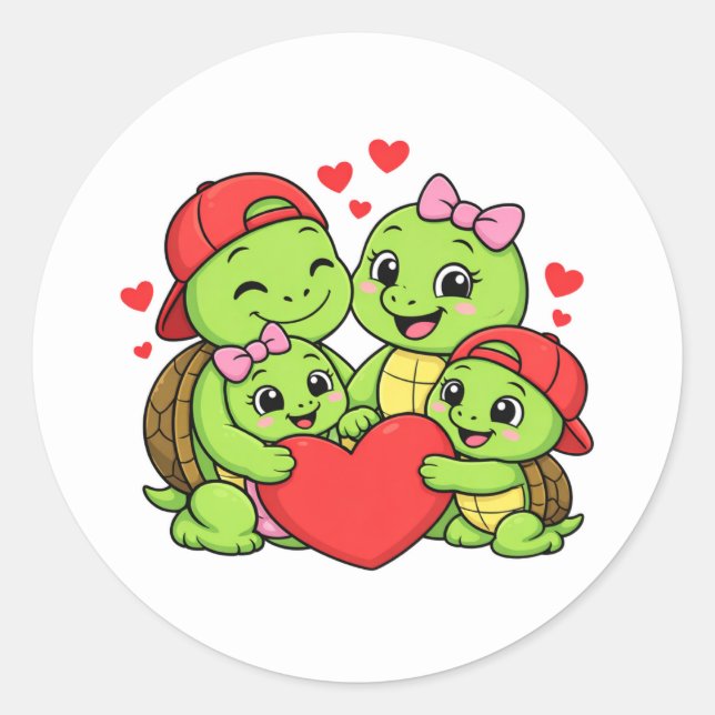Pegatina Redonda Amor Familiar Corazón (Anverso)