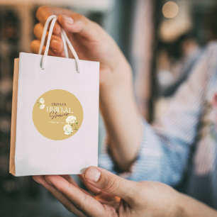 Pegatina Redonda Amor floreciente con ducha de novia rosa blanca