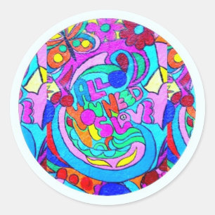 Pegatina Redonda amor furtivo hippie