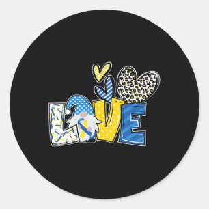 Pegatina Redonda Amor Gnomes Cinta amarilla azul Síndrome de Down C