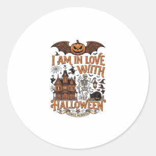 Pegatina Redonda Amor Halloween Casa Embrujada Esqueleto Calabaza_1