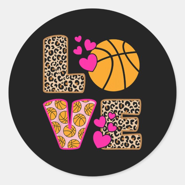 Pegatina Redonda Amor lindo Baloncesto Leopardo Mujeres Chicas Bas (Anverso)