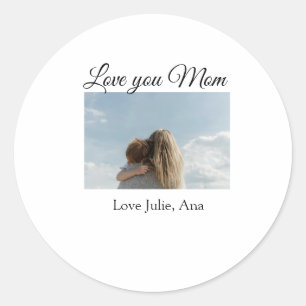 Pegatina Redonda amor mamá Día de la Madre añadir nombre de foto si