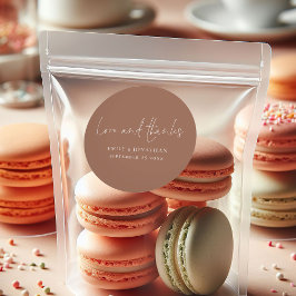 Pegatina Redonda Amor marrón suave minimalista Gracias Boda de nomb