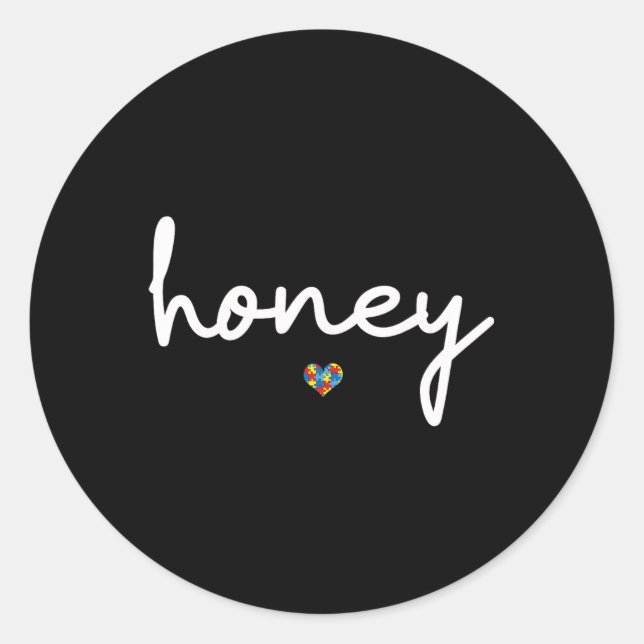 Pegatina Redonda Amor Miel Autismo Conciencia Corazón Miel Madres D (Anverso)