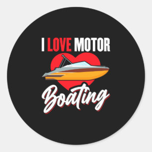 Pegatina Redonda Amor motorboating propietario del barco capitán po