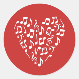 Pegatina Redonda Amor Música Corazón de Música Notas