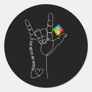 Pegatina Redonda Amor No Necesita Palabra Asl Conciencia Del Autism