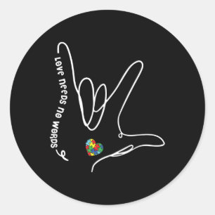 Pegatina Redonda Amor No Necesita Palabras AsL Pieza De Rompecabeza