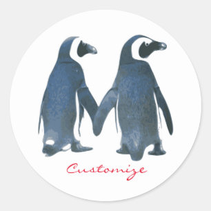 Pegatina Redonda Amor Pájaros Pingüino Pareja Thunder_Cove