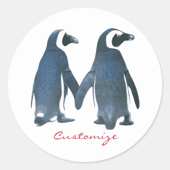 Pegatina Redonda Amor Pájaros Pingüino Pareja Thunder_Cove (Anverso)