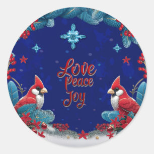 Pegatina Redonda Amor, paz, alegría: un cardenal Navidad