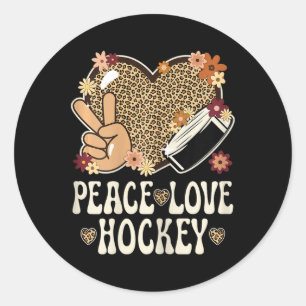 Pegatina Redonda Amor Paz Hockey Amante Estampado de Leopardo Chica
